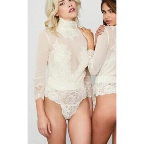 HAH PALE PINK NUDE COLOR LACE WOMEN'S SIZE M Sexy & Romantic BODYSUIT NEW #C2